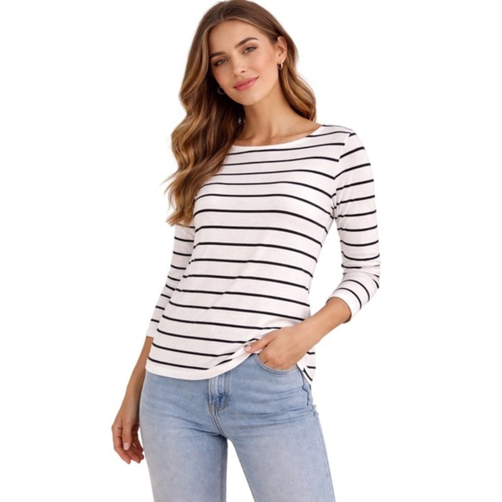 Gap Womens Striped Boat Neck Long Sleeve Shirt Top‎ White Black S Nautical 56-29